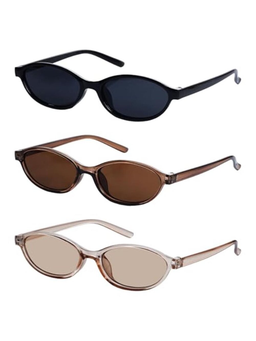 3 Pairs Retro Oval Cat Eye Sunglasses for Women 90s Designer Narrow Sunnies Y2k